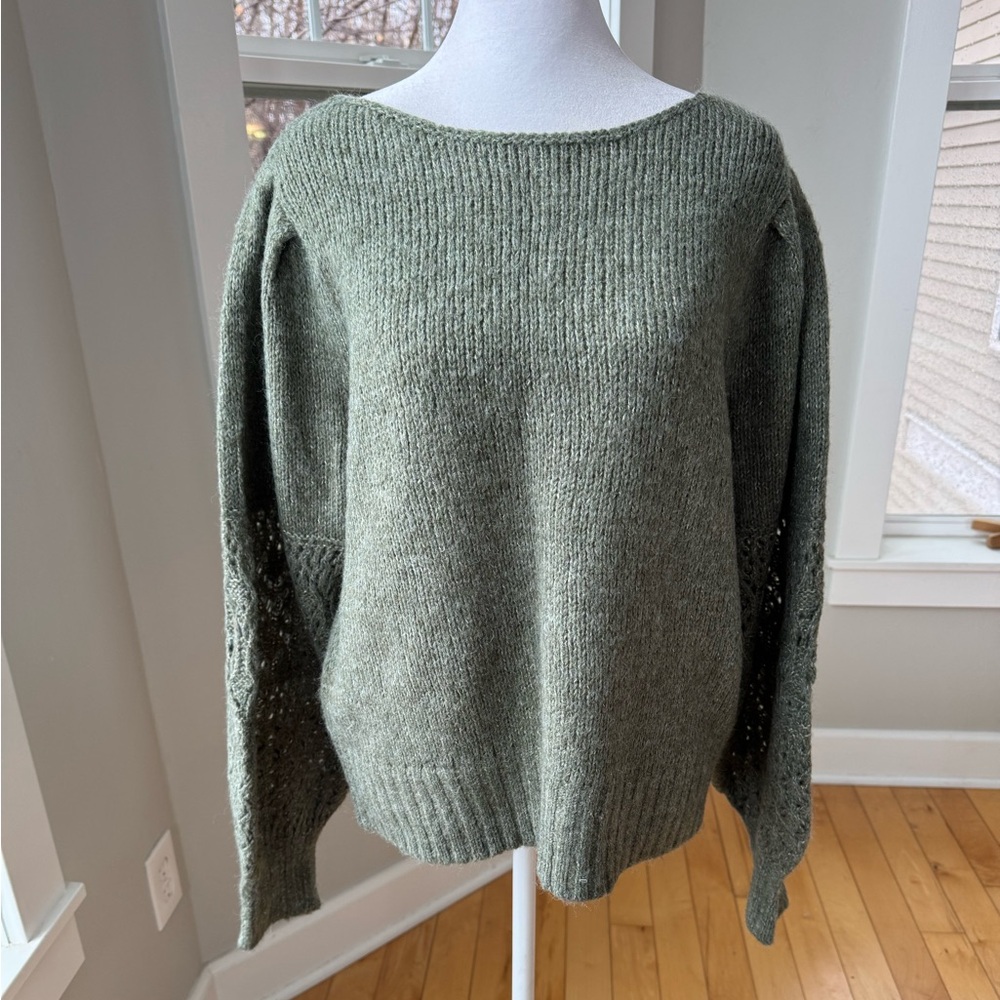 Old Navy Sage Green Boatneck Statement Sleeve Sweater Size Large